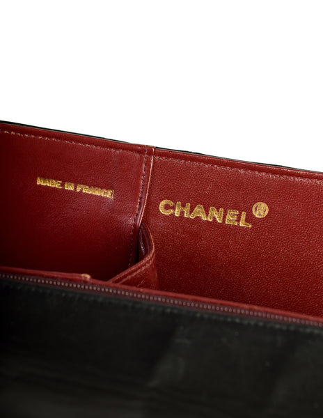 Chanel Vintage Rare AW 1990 Extra Long Black Matelasse Quilted Lambskin Leather Turnlock Clutch Bag