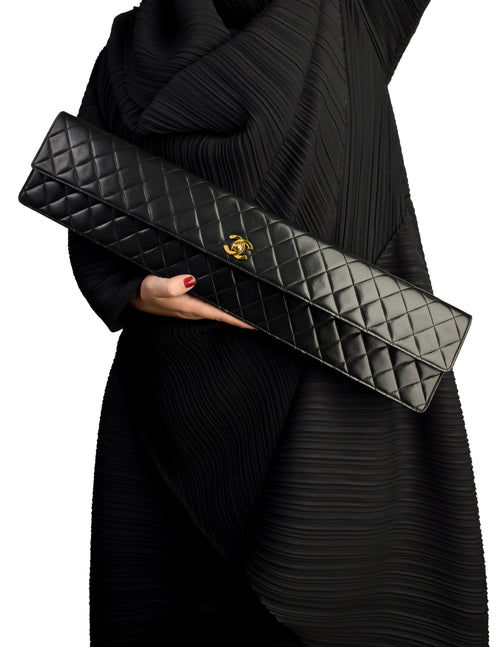 Chanel Vintage Rare AW 1990 Extra Long Black Matelasse Quilted