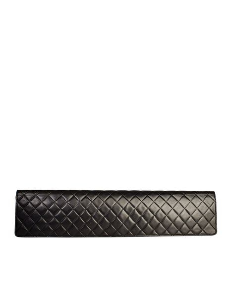 Chanel Vintage Rare AW 1990 Extra Long Black Matelasse Quilted Lambskin Leather Turnlock Clutch Bag