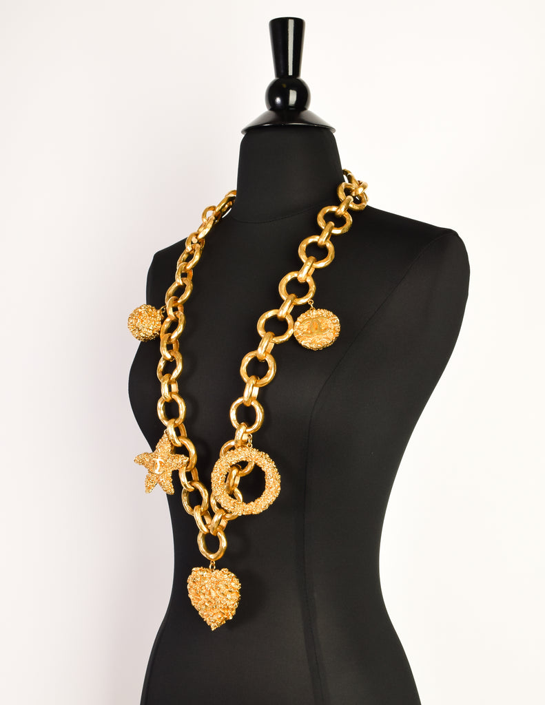 Large Gold filled link necklace with Vintage Chanel Charm