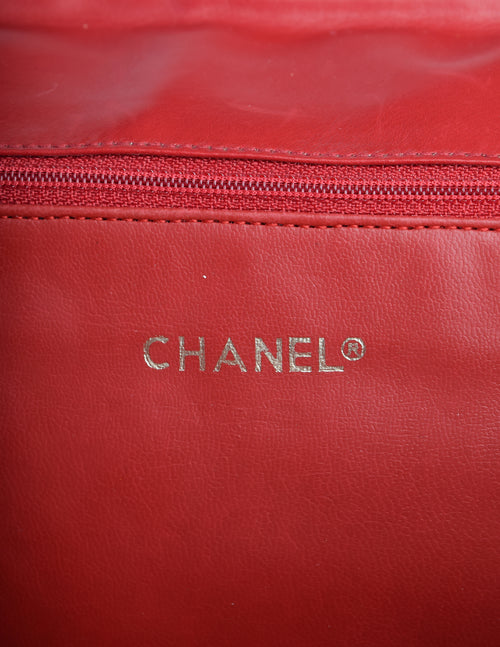 Chanel Vintage Oversized Red Matelasse Quilted Lambskin Leather CC