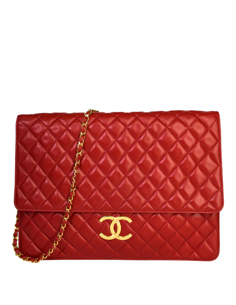 Chanel Red Lambskin Maxi Flap Bag