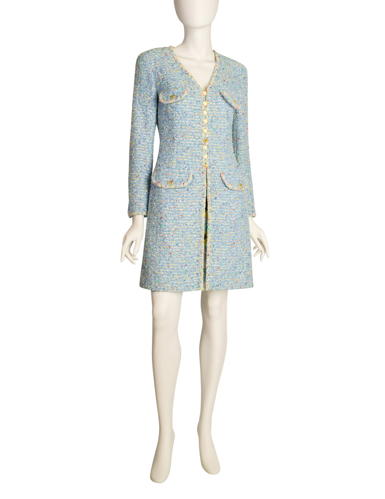 Chanel Light Blue Fantasy Tweed Dress With Scoop Neckline