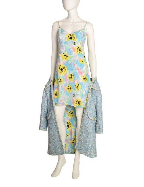 Chanel Vintage 1997 Baby Blue Pastel Camellia Print Silk Dress and Rai –  Amarcord Vintage Fashion