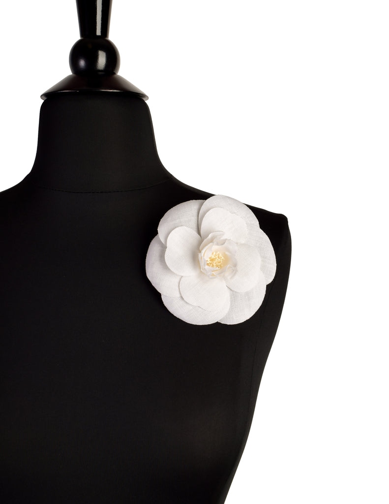 Chanel Camellia Bow Brooch Black/White