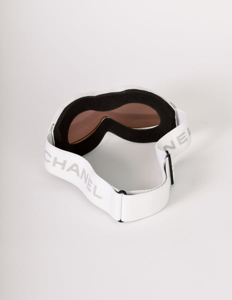 Chanel Vintage White Molded Plastic Snow Ski Helmet with Goggles