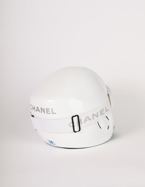 Chanel Vintage White Molded Plastic Snow Ski Helmet with Goggles