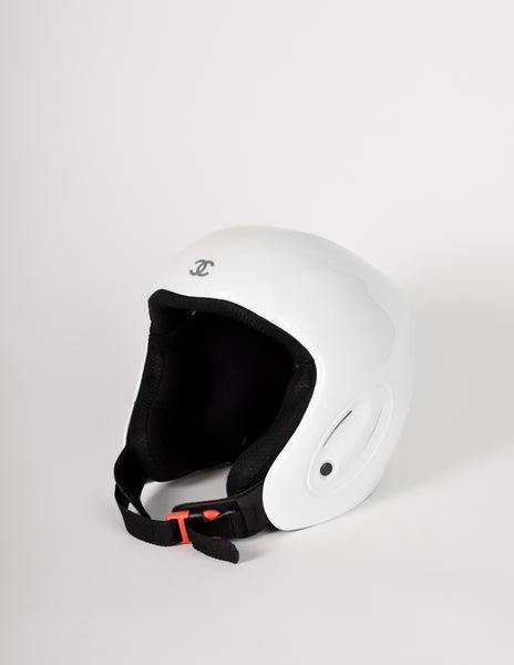 Chanel Vintage White Molded Plastic Snow Ski Helmet with Goggles