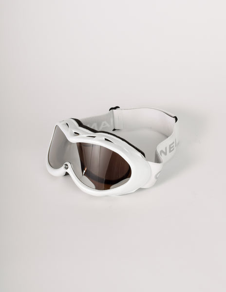 Chanel Vintage White Molded Plastic Snow Ski Helmet with Goggles