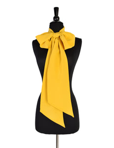 Chanel Vintage Yellow Silk Lavaliere Bow Long Sash Scarf