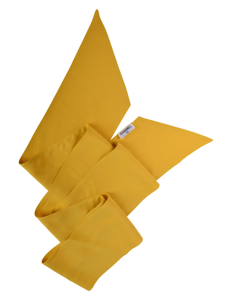 Chanel Vintage Yellow Silk Lavaliere Bow Long Sash Scarf