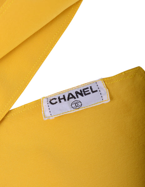 Chanel Vintage Yellow Silk Lavaliere Bow Long Sash Scarf