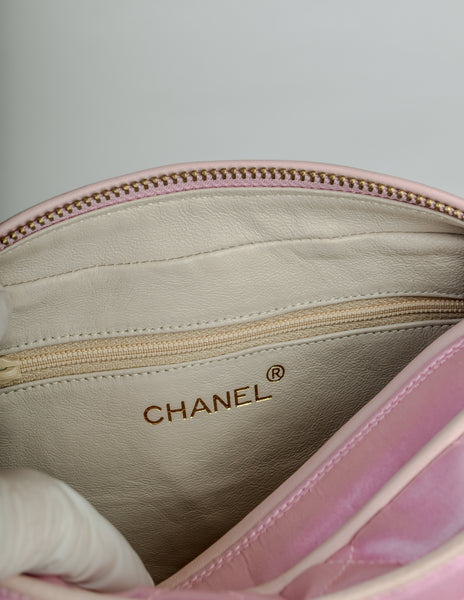 Chanel Vintage Quilted Baby Pink Satin Tassel Bag