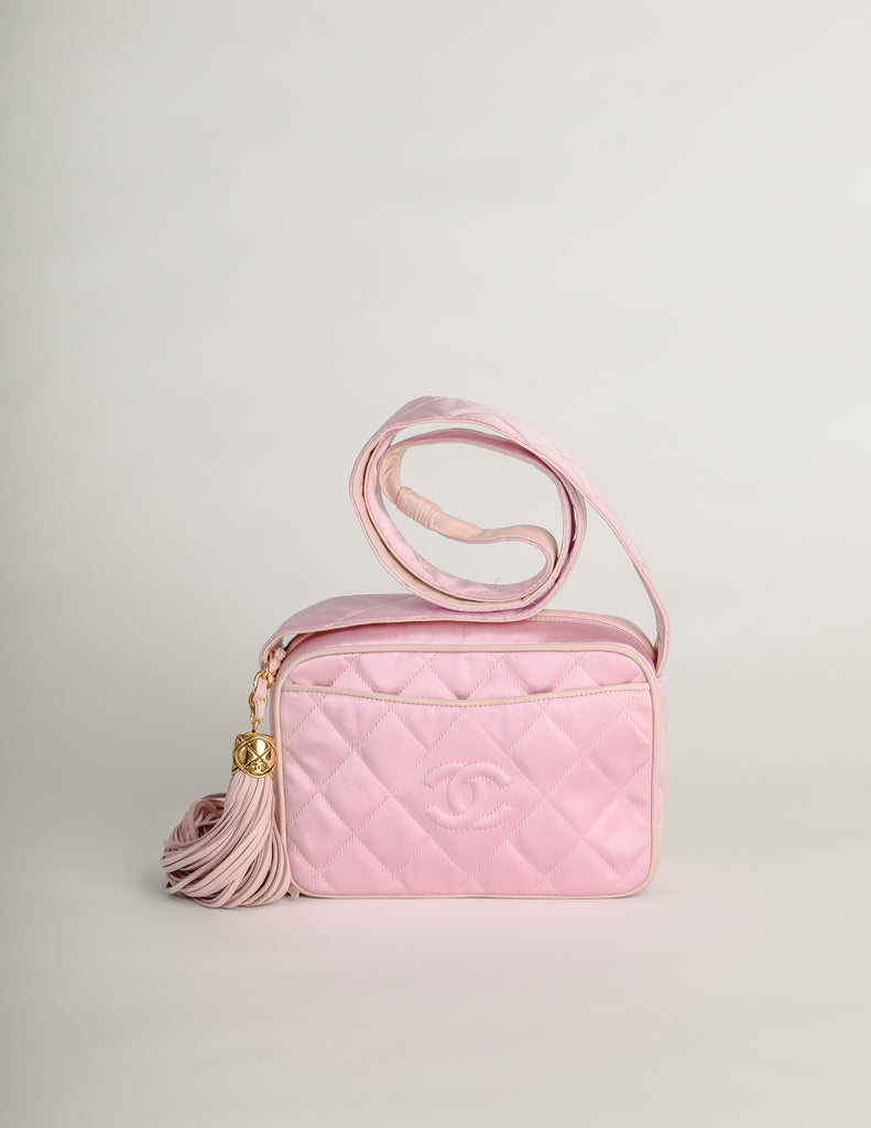 Chanel Vintage Quilted Baby Pink Satin Tassel Bag – Amarcord