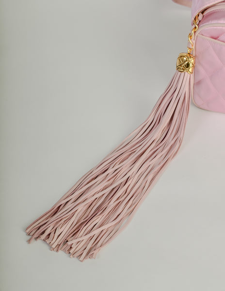 Chanel Vintage Quilted Baby Pink Satin Tassel Bag