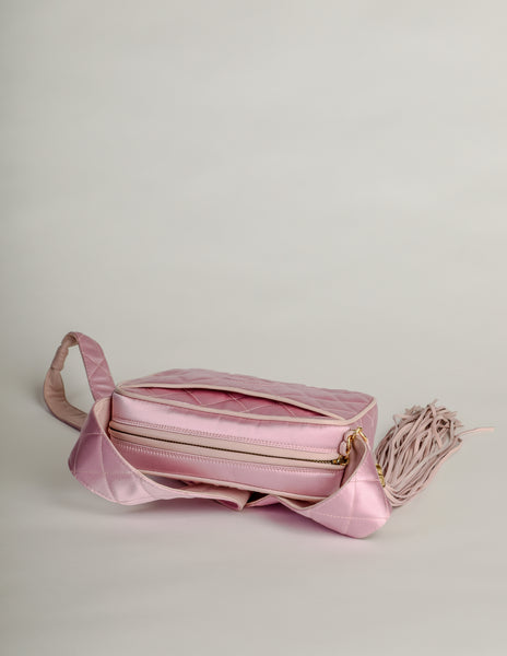 Chanel Vintage Quilted Baby Pink Satin Tassel Bag