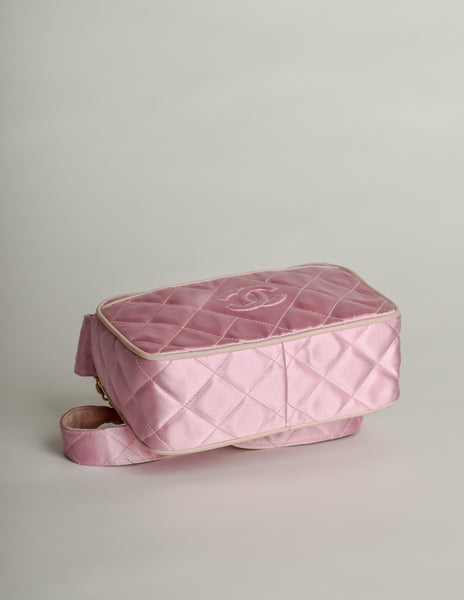 Chanel Vintage Quilted Baby Pink Satin Tassel Bag