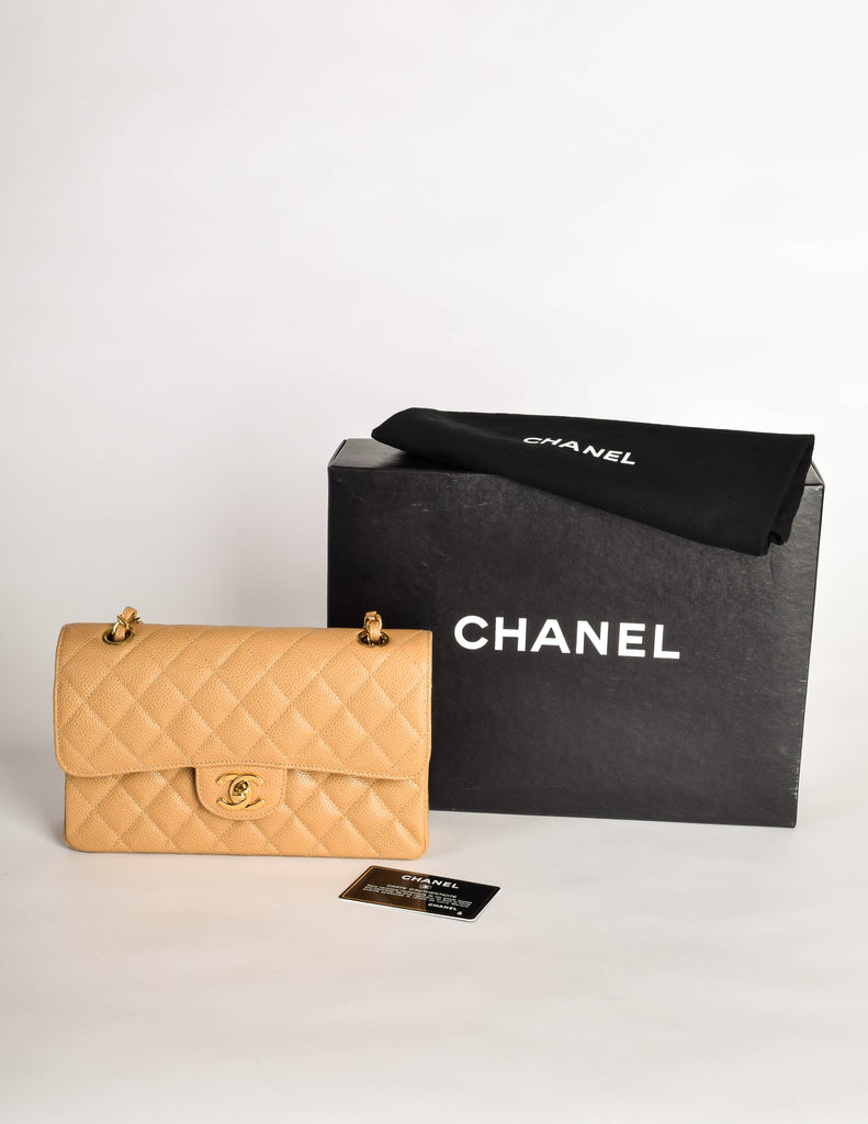 Chanel Beige Quilted Caviar Classic Double Flap Medium Q6B0100FI0117