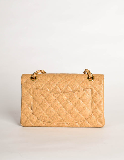 Chanel Small Classic Double Flap Beige Lambskin Silver Hardware