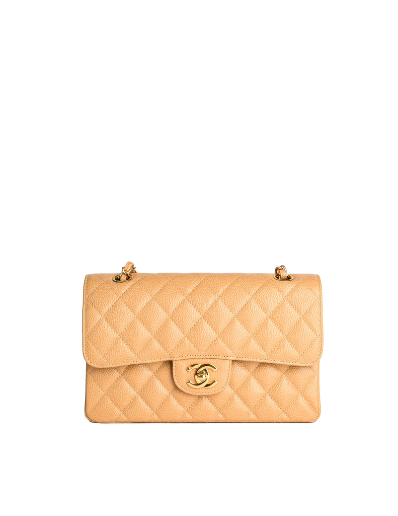 CHANEL Beige Quilted Lambskin Leather Classic Medium Double Flap Bag,  Luxury, Bags & Wallets on Carousell