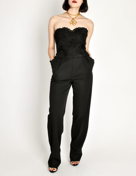 Chanel Vintage Black Lace Floral Bralette Bustier Top