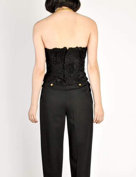 Chanel Vintage Black Lace Floral Bralette Bustier Top