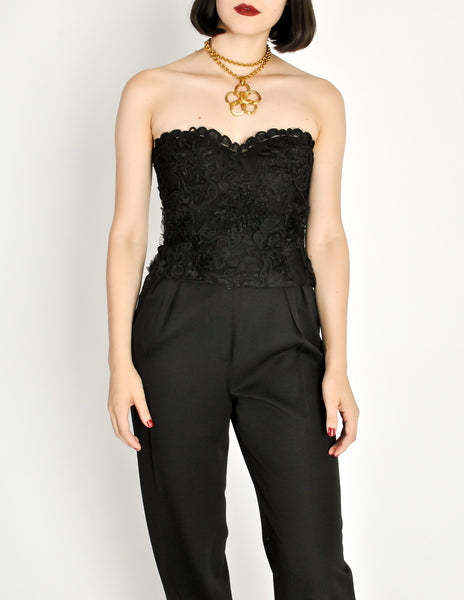 Chanel Vintage Black Lace Floral Bralette Bustier Top