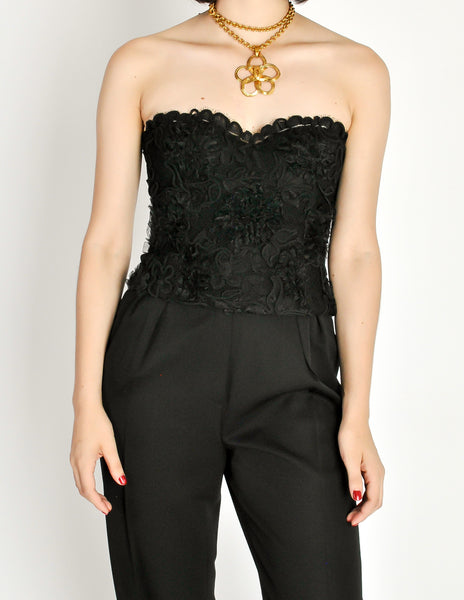 Chanel Vintage Black Lace Floral Bralette Bustier Top