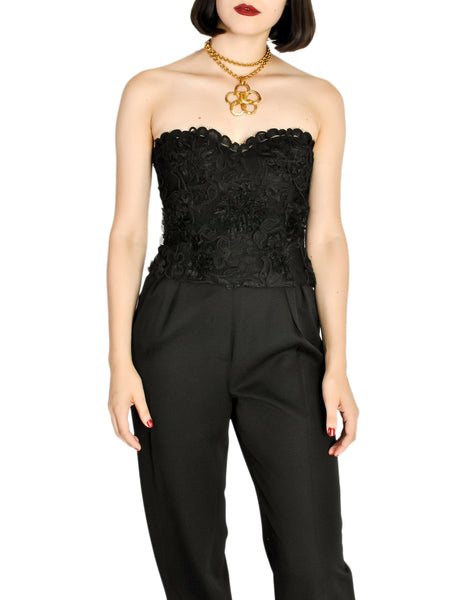 Chanel Vintage Black Lace Floral Bralette Bustier Top