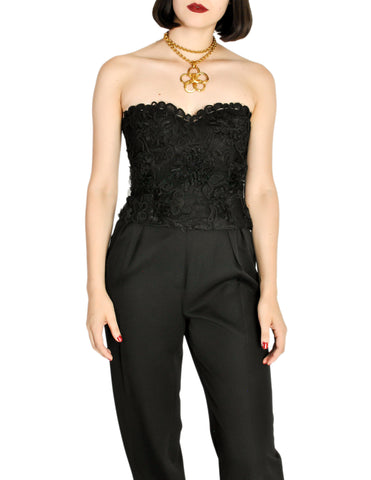 Chanel Vintage Black Lace Floral Bralette Bustier Top