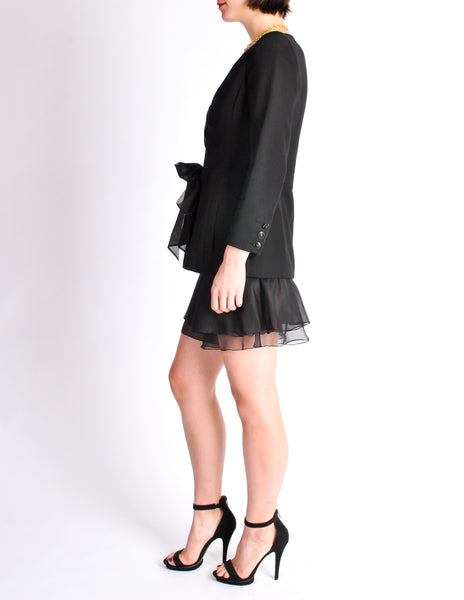Chanel Vintage SS 2002 Black Pique & Chiffon Two-Piece Jacket & Shorts Suit