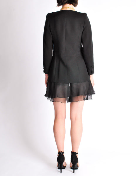 Chanel Vintage SS 2002 Black Pique & Chiffon Two-Piece Jacket & Shorts Suit