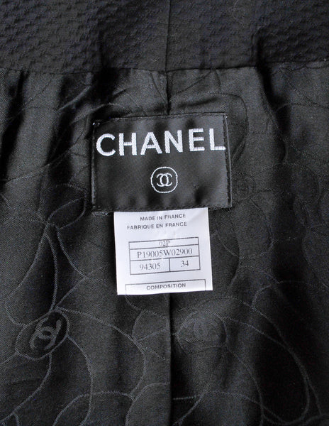 Chanel Vintage SS 2002 Black Pique & Chiffon Two-Piece Jacket & Shorts Suit