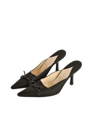 Chanel Vintage Black Pointed Toe Bow Mules - Amarcord Vintage Fashion
 - 1
