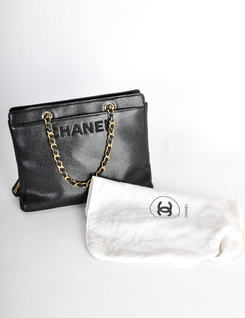 Chanel '90s Vintage Black Caviar CC Leather Tote – Votre Luxe