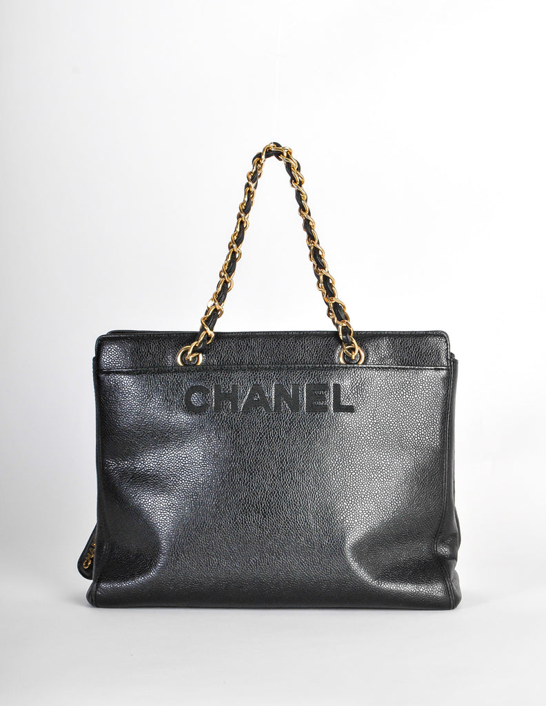 Chanel vintage black caviar tote bag discount