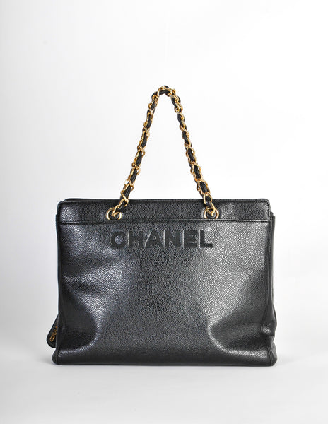 Chanel Vintage Black Caviar Lambskin Tote Style Handbag
