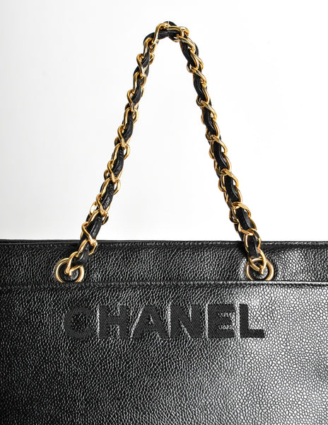 Chanel Vintage Black Caviar Lambskin Tote Style Handbag