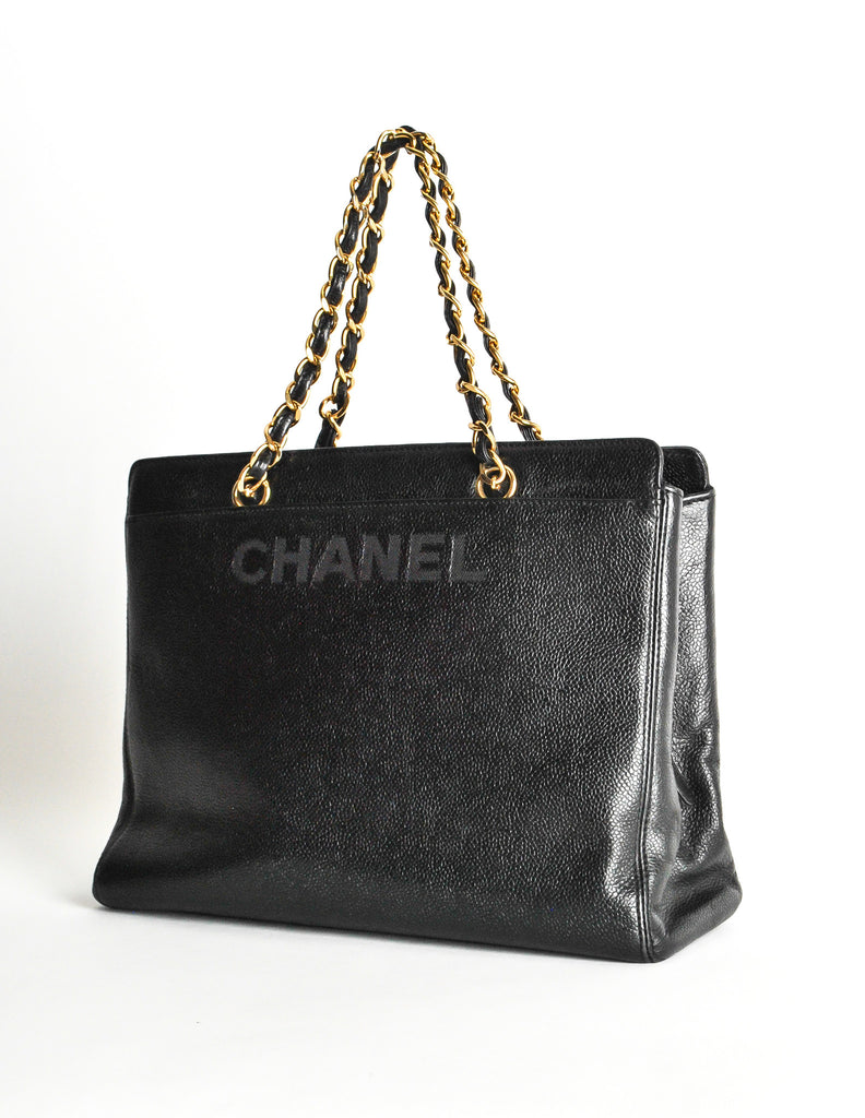 Chanel Vintage Embroidered Logo Chain Handle Hobo Bag