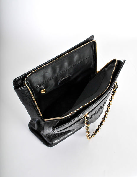 Chanel Vintage Black Caviar Lambskin Tote Style Handbag