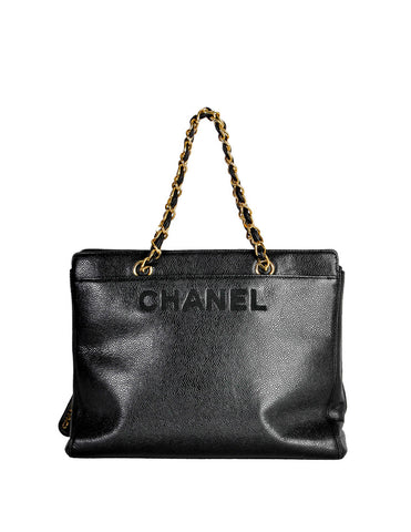 Chanel Vintage Black Caviar Lambskin Tote Style Handbag