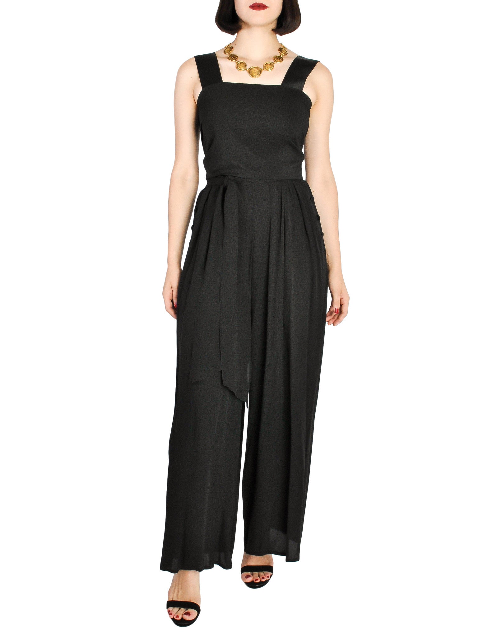 Chanel Vintage Black Silk Chiffon Tie Top & Palazzo Pant Ensemble - Amarcord Vintage Fashion
 - 1