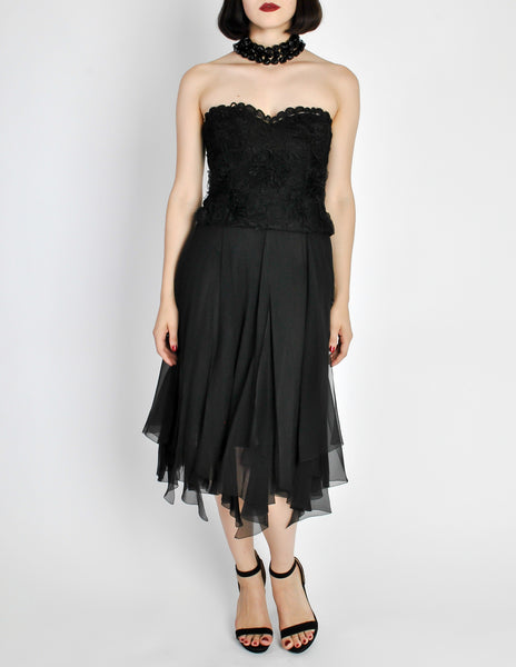 Chanel Vintage Black Silk Chiffon Layered Skirt - Amarcord Vintage Fashion
 - 4