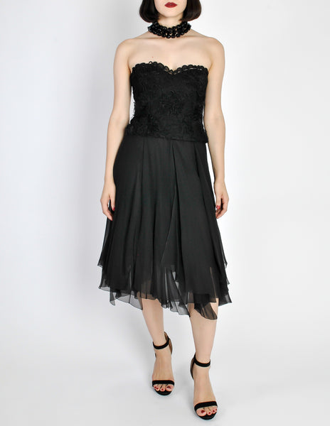 Chanel Vintage Black Silk Chiffon Layered Skirt - Amarcord Vintage Fashion
 - 3