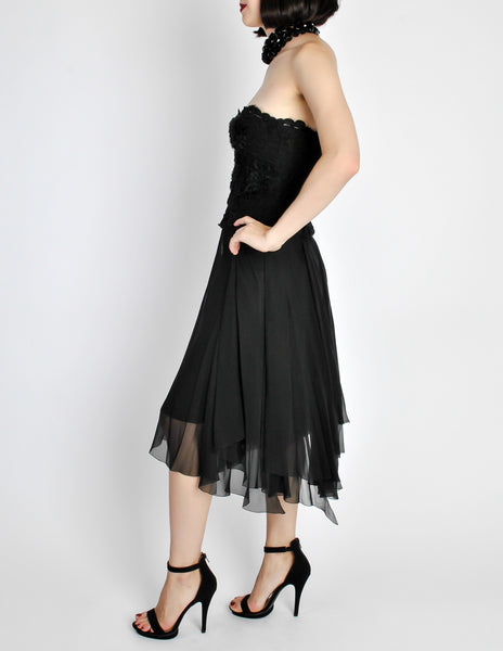 Chanel Vintage Black Silk Chiffon Layered Skirt - Amarcord Vintage Fashion
 - 7