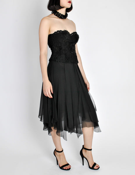 Chanel Vintage Black Silk Chiffon Layered Skirt - Amarcord Vintage Fashion
 - 8