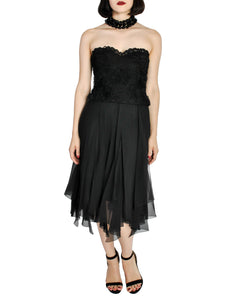 Chanel Vintage Black Silk Chiffon Layered Skirt
