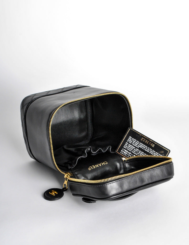 CHANEL Caviar Skin Leather Black Cosmetic Case Vanity Box Handbag #2417  Rise-on