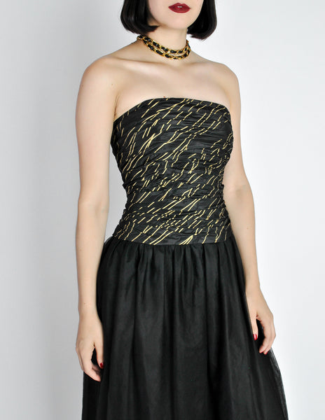 Chanel Vintage Black & Gold Silk & Tulle Evening Gown - Amarcord Vintage Fashion
 - 7