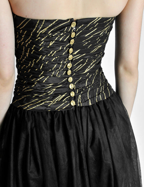 Chanel Vintage Black & Gold Silk & Tulle Evening Gown - Amarcord Vintage Fashion
 - 10